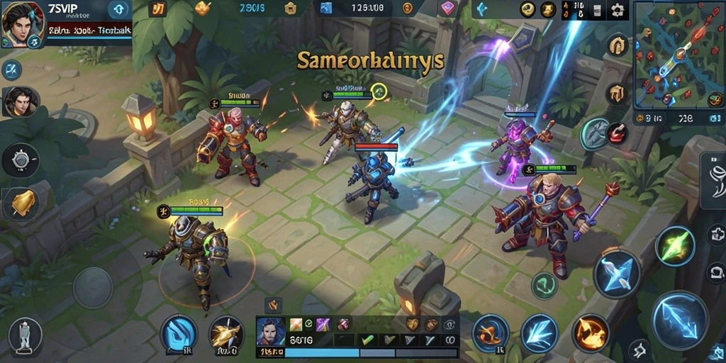 Screenshot gameplay SLG 7SVIP yang menampilkan pertarungan strategis.