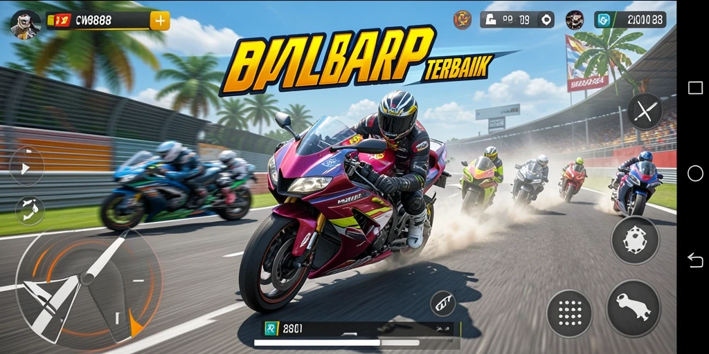 Gameplay mendebarkan dalam balapan motor yang intens.