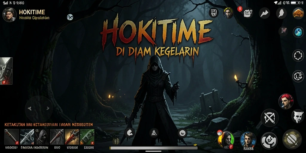 Tampilan gameplay HOKITIME yang menegangkan dan penuh dengan suasana horor.