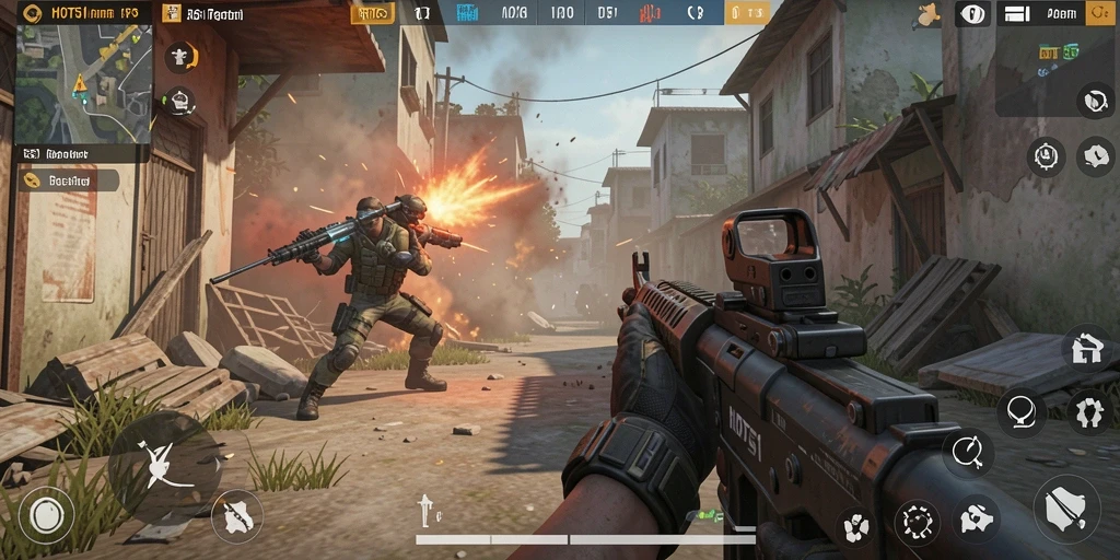 Screenshot gameplay HOT51 menampilkan aksi menembak yang intens dan mendebarkan.