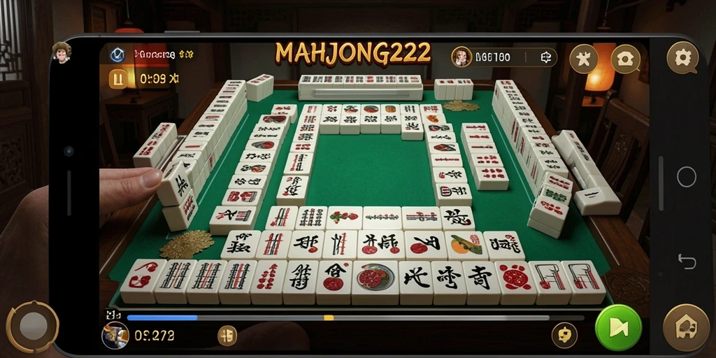 Tampilan gameplay seru dalam MAHJONG222, penuh strategi dan tantangan.