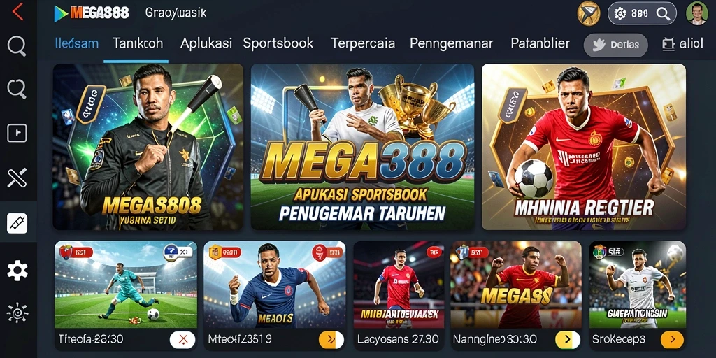 Tampilan layar utama MEGA388 dengan opsi taruhan olahraga.