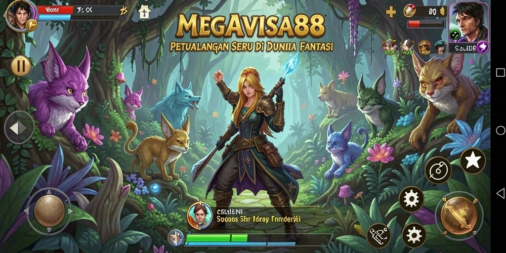 Tampilan seru gameplay MEGAVISA88 dengan eksplorasi dan pertempuran.