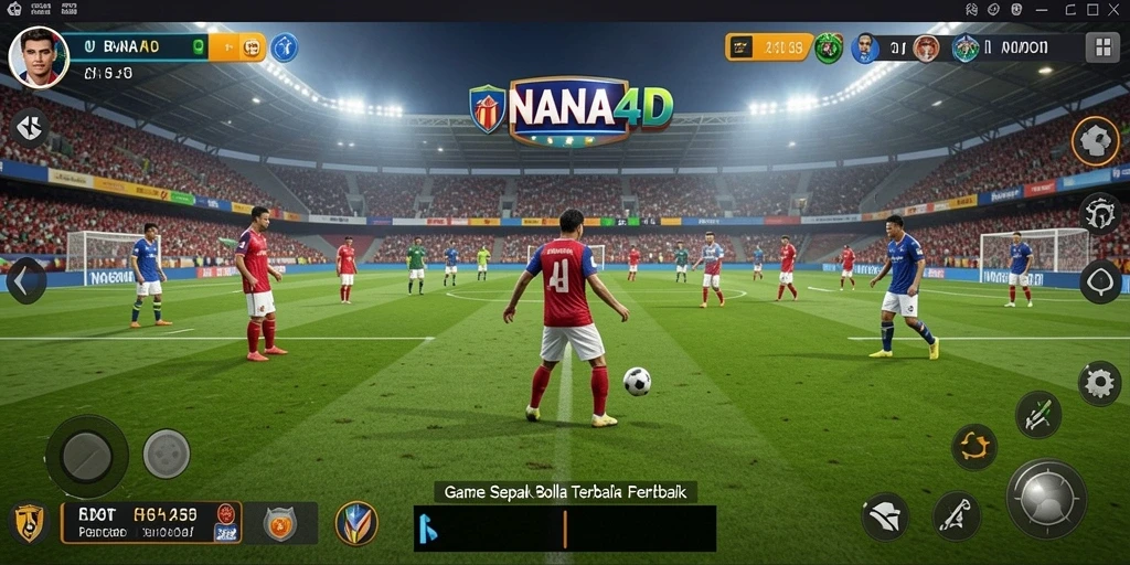 Screenshot NANA4D menampilkan aksi seru di lapangan sepak bola.