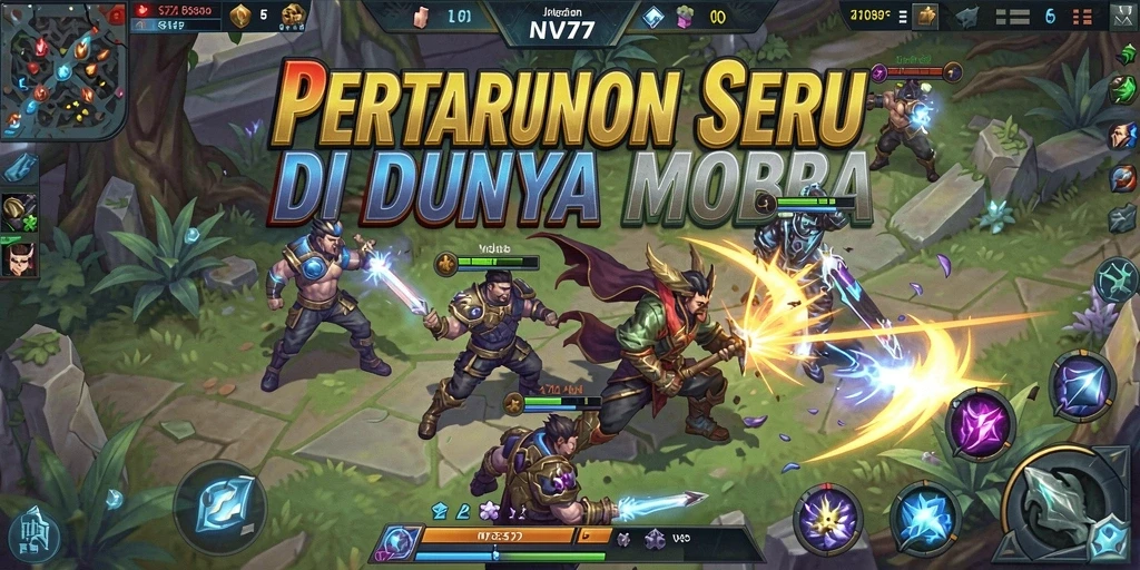 Tangkapan layar gameplay NV77 menampilkan aksi seru di arena MOBA.