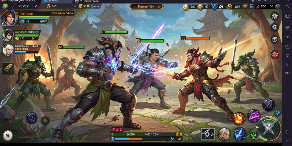 Screenshot utama menampilkan aksi pertarungan MOBA yang seru dan intens.