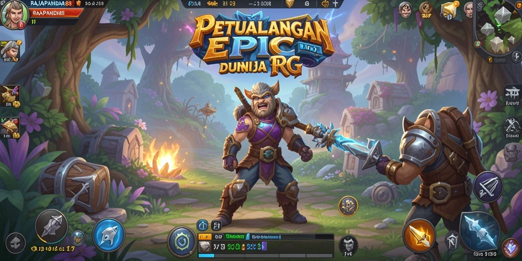 Screenshot utama RAJAPANDA88 menampilkan aksi pertempuran RPG yang mendebarkan.