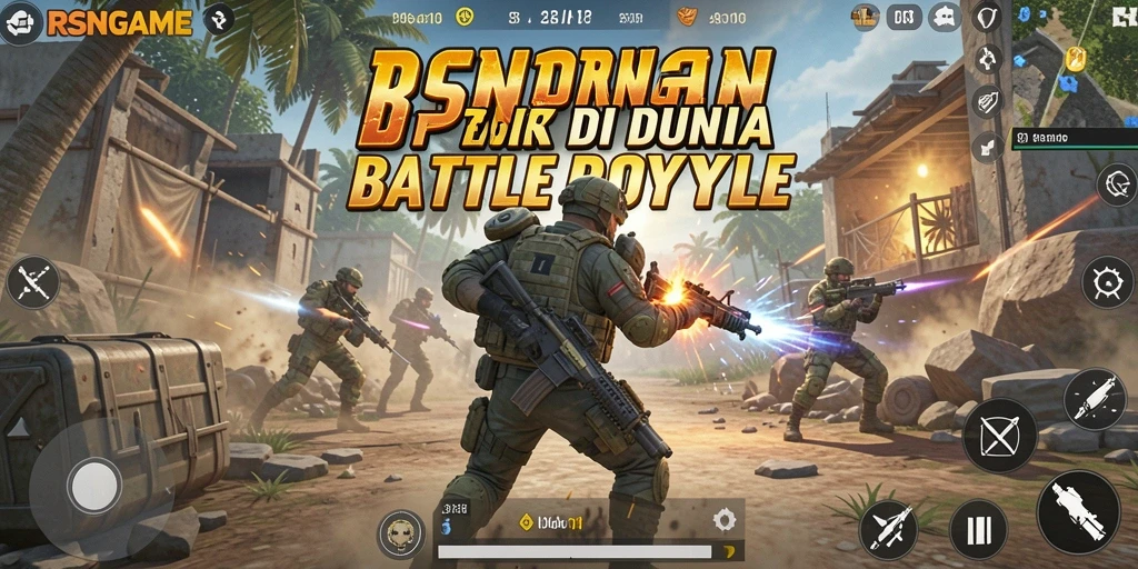 Tangkapan layar RSNGAME menunjukkan aksi Battle Royale yang intens.