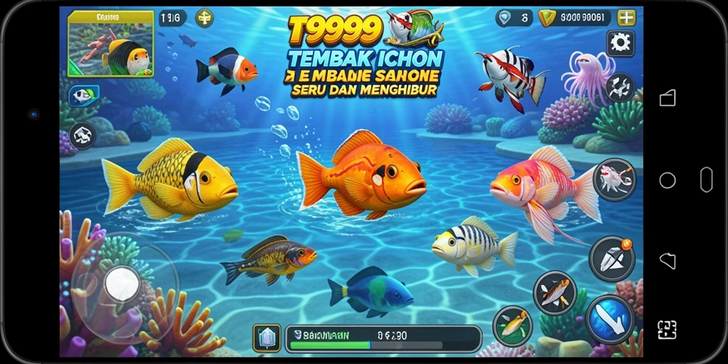 Screenshot menampilkan aksi menembak ikan di T9999 yang seru.